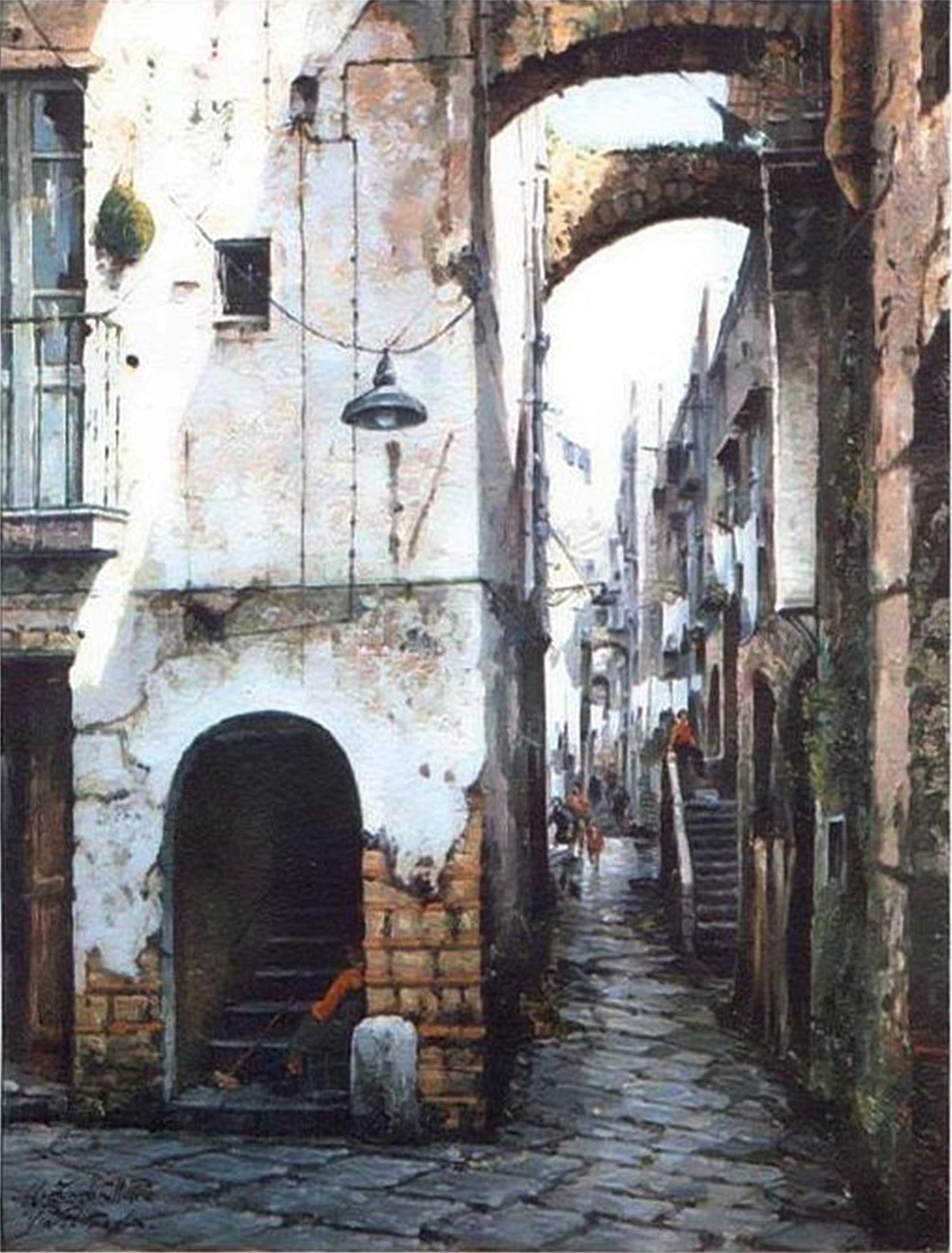 Antonio Isabettini, Via Pesterola - Rione Terra, 1996, olio su faesite, 50 x 40 cm